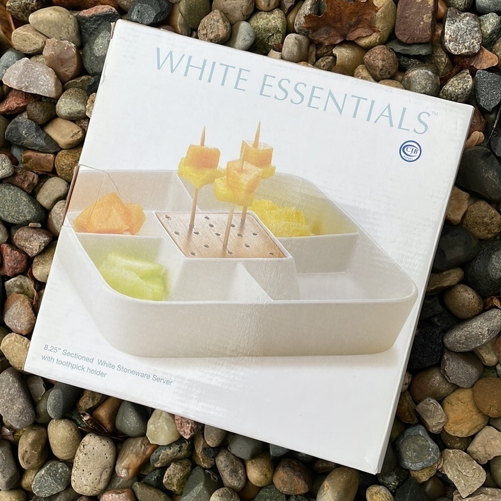 White Essentials Stoneware Sectioned Server With Toothpick Holder‎